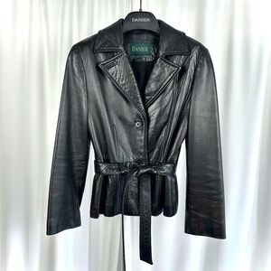Vintage Danier Leather Black Belted Trench Coat • Women's Small • Made in Canada